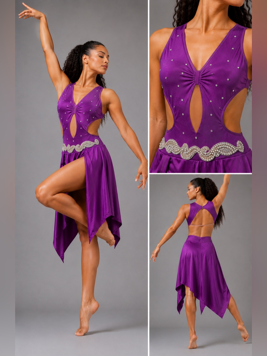 The Line Up Dance Costume Leotard Lyrical Purple Forte Dress Illusion Adult Ma